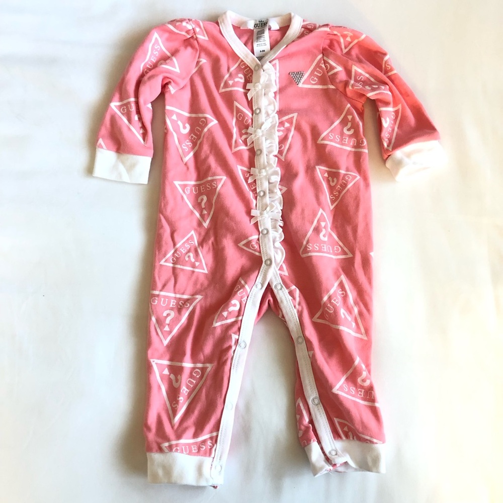 Guess Baby Pink Triangle Print Footie with Sparkle